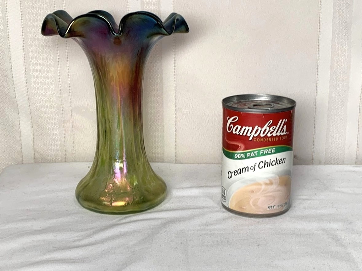 RINDSKOPF, PEPITA. EXTREMELY RARE FLOWER FORM VASE, RIBBED GREEN OIL SPOT, NICE~