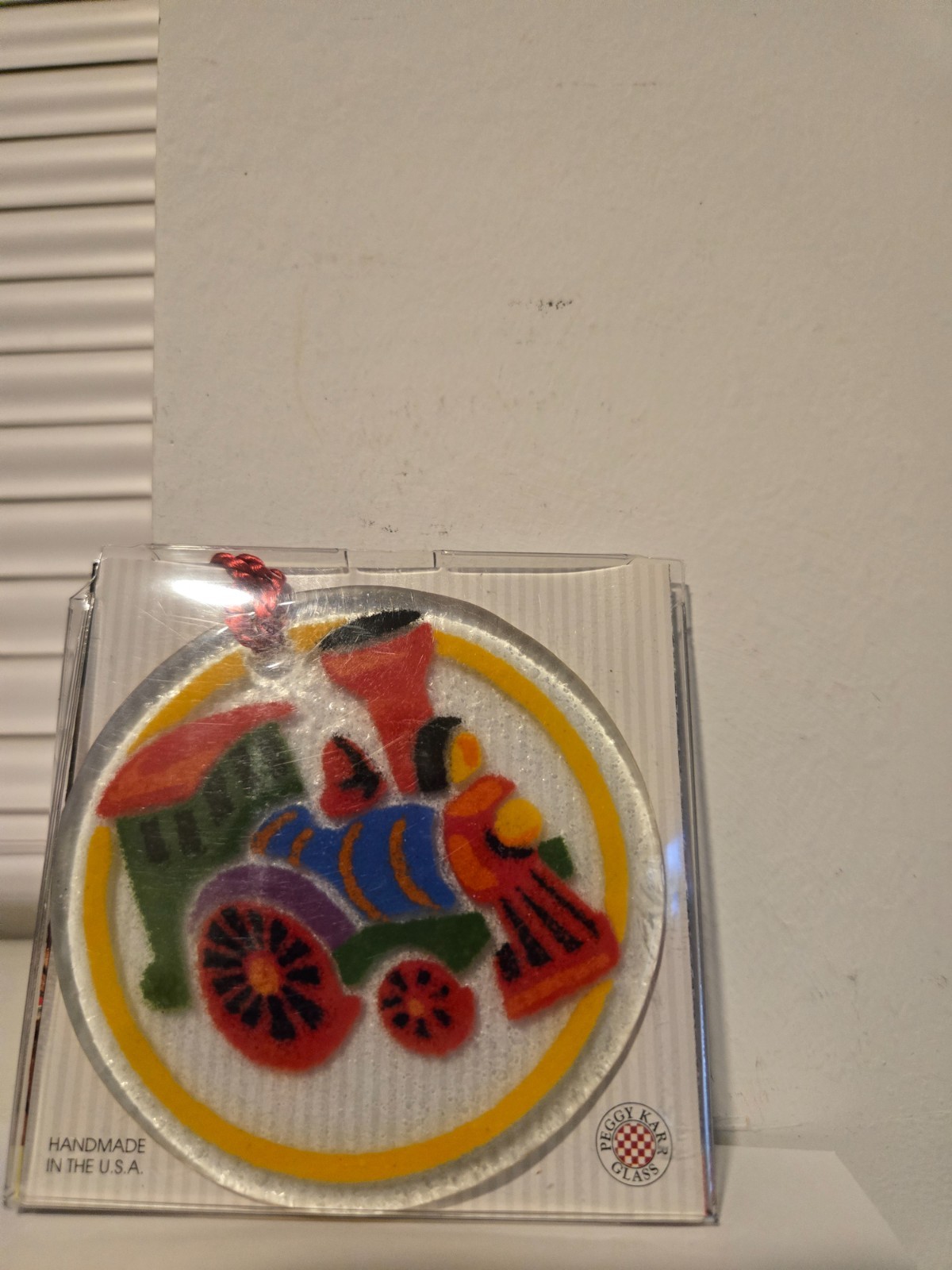 PEGGY KARR FUSED GLASS TRAIN 3″ ORNAMENT SIGNED