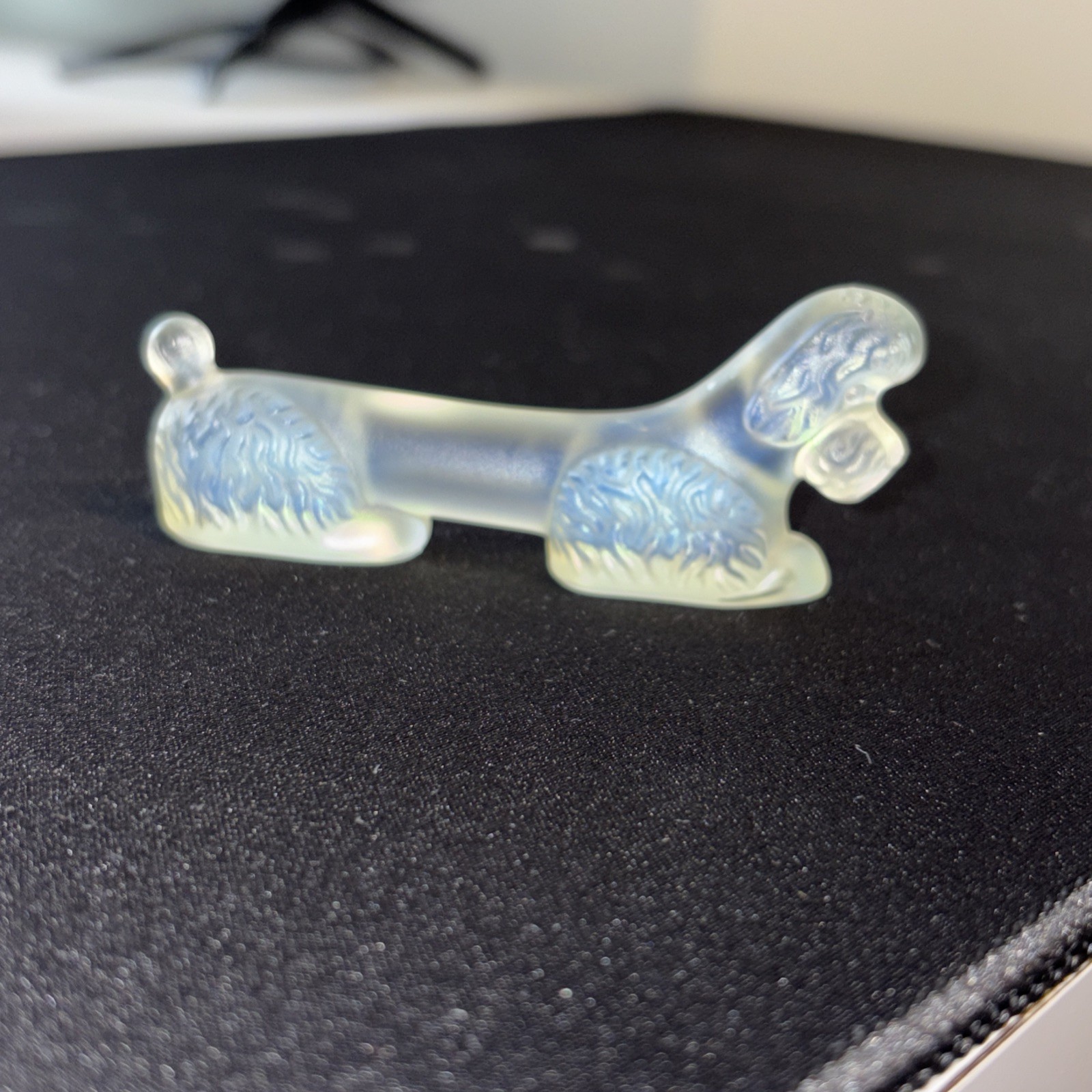 Vintage Sabino France Art Glass Opalescent POODLE DOG Knife Rest