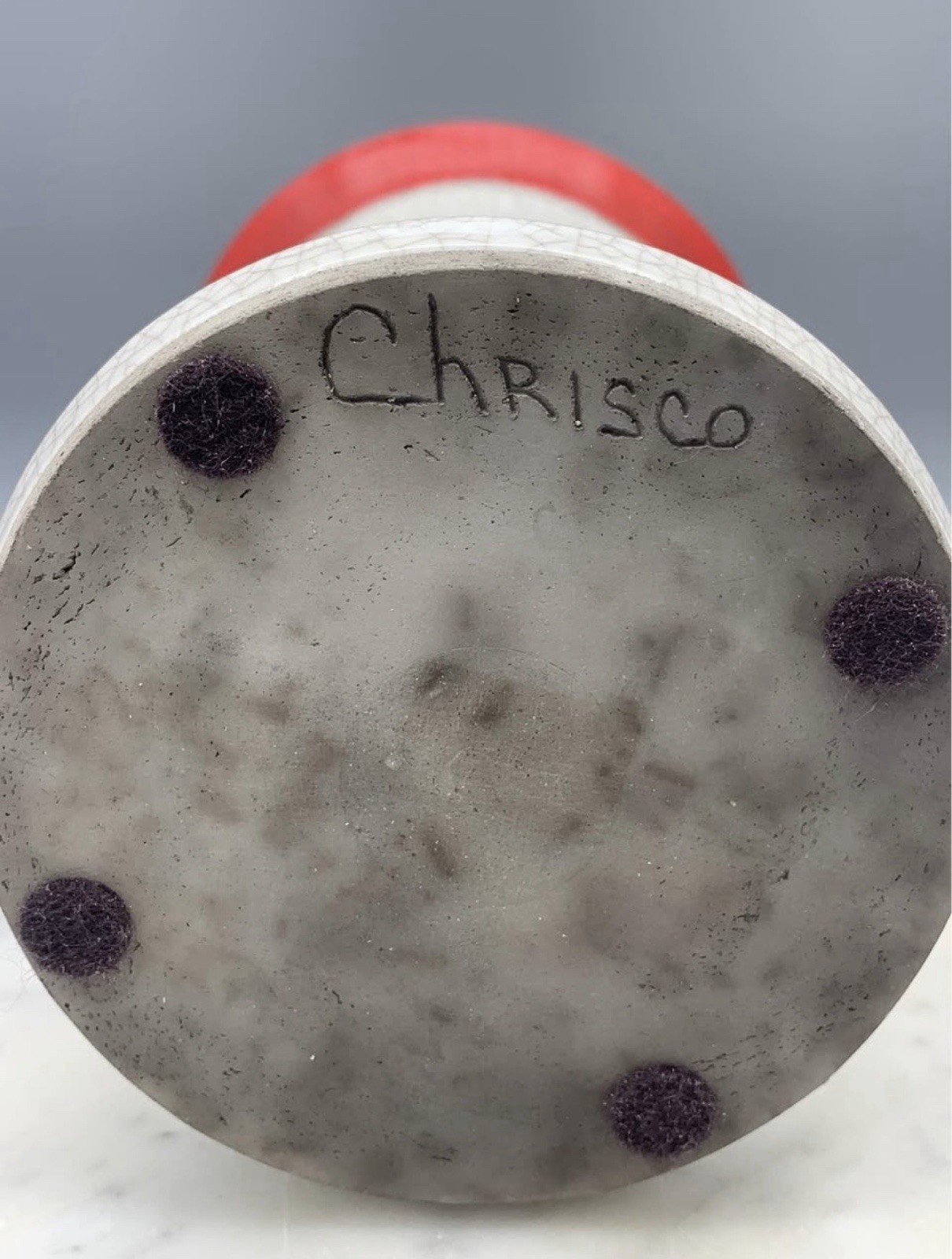 Artist Signed “Chrisco” Vase, Red and White