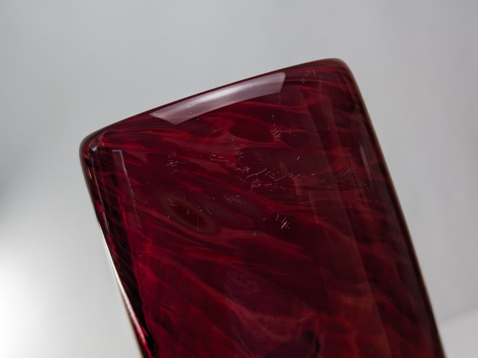 Cylinder Garnet red hand blown glass vase 9.5″ Signed Catherine Benoit