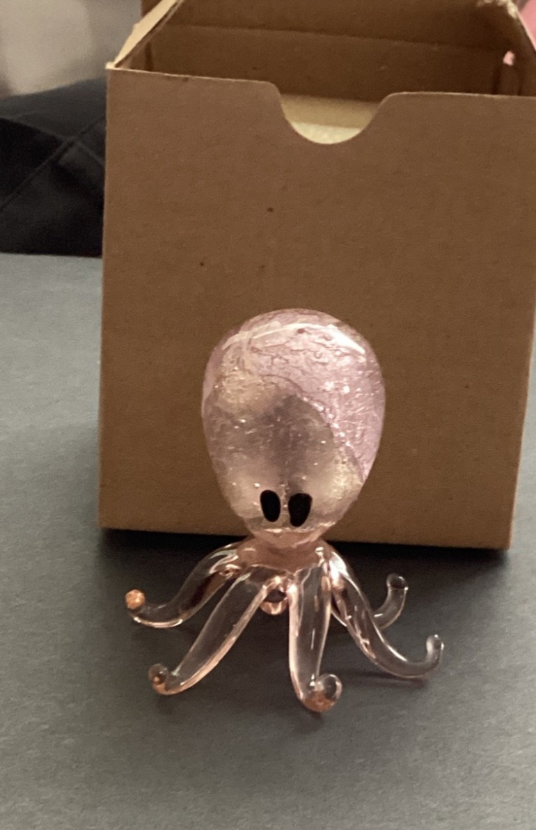 New Pink Iridescent Small Glass Octopus Paperweight Figurine Hand Blown NIB