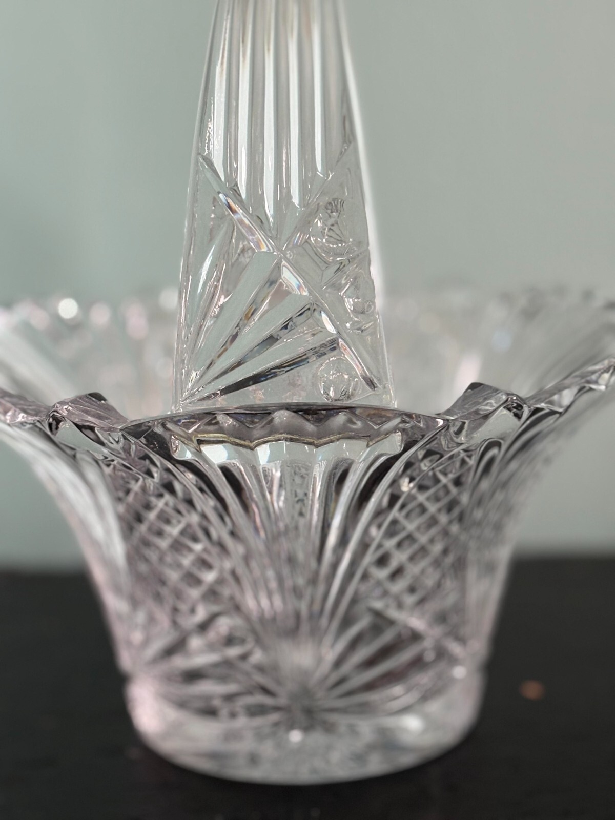 Imperial Crystal Handled Basket Candy Vase Dish 9.5 inches