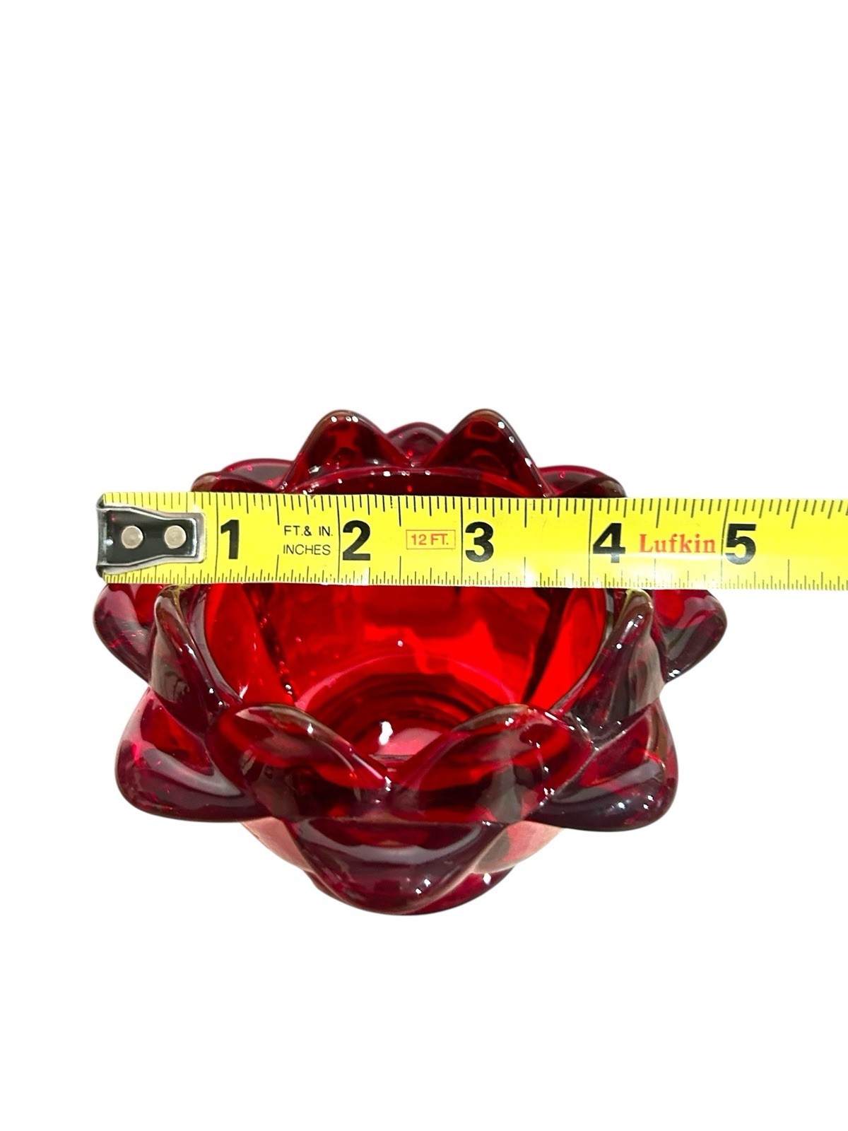 Vtg Viking Glass Ruby Red Glass MCM Flower Lotus Shapes Votive Holder Cadmium