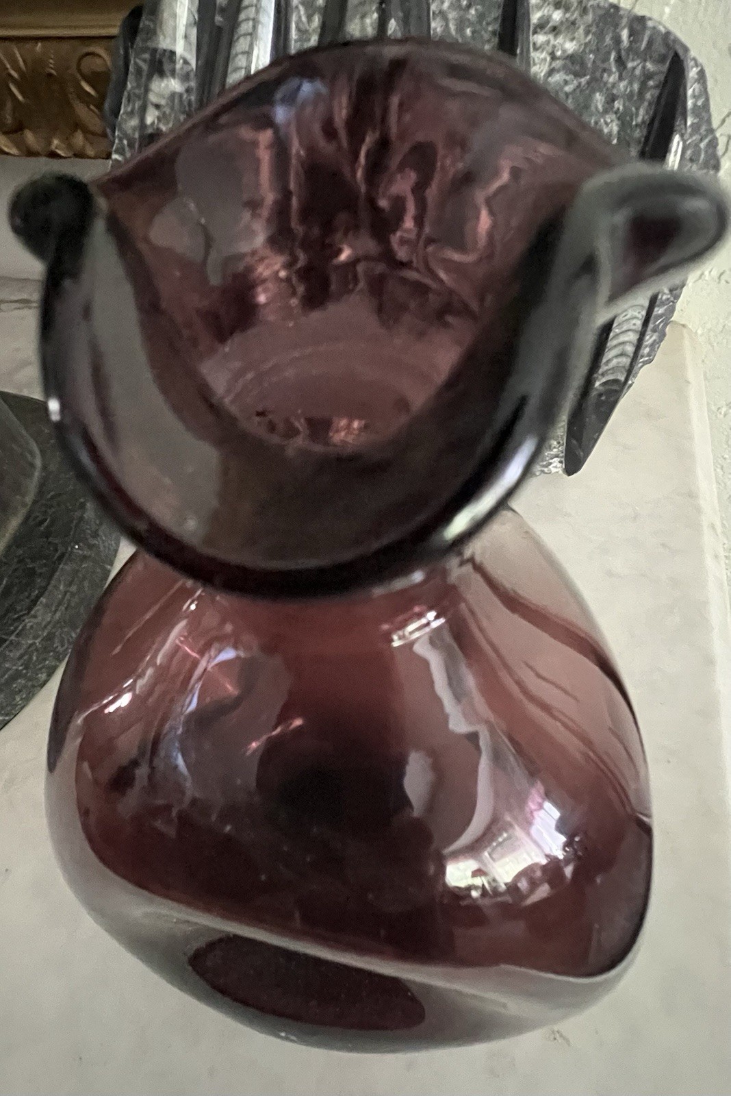 Vintage Amethyst Hand Blown Ruffled Rim Vase, 8 1/2”