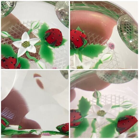 Perthshire 1986D Strawberries Lampwork Fruit Flower Faceted Paperweight Cert