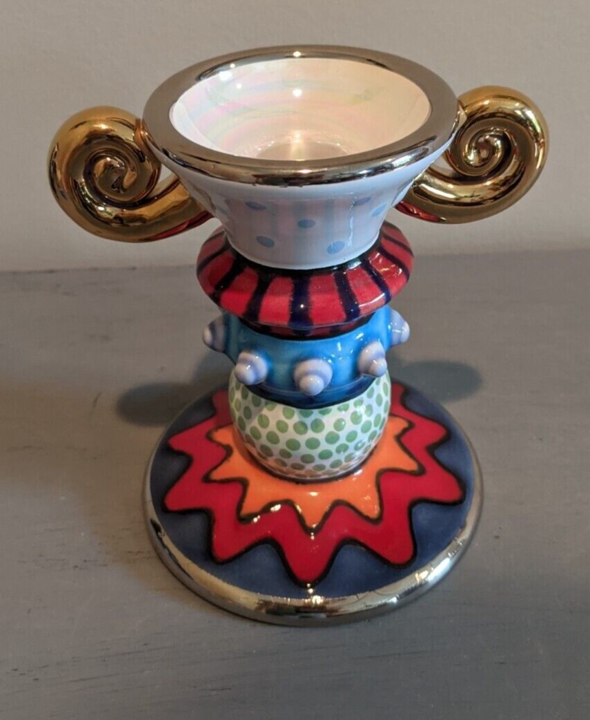Kathrin Nigg Switzerland Art Pottery Candlestick Candle Holder Signed Abstract