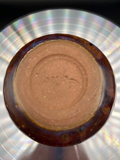 Studio Art Pottery Brown with Purple Drip Glaze Vase 4.5″ Tall Artist Signed