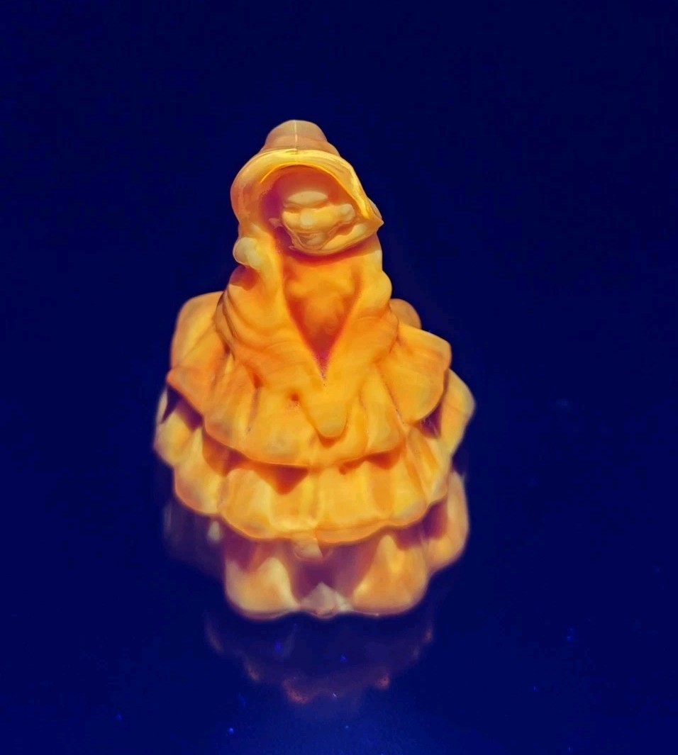 Vintage BOYD Glass “Louise” Colonial Lady Figurine Persimmon Glow