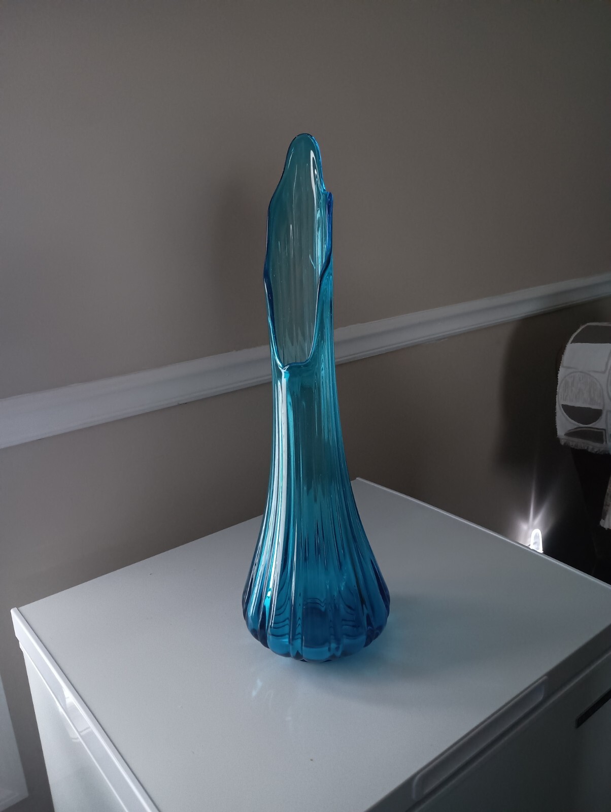 NICE! Large 22.5” LE Smith Fat Bottom Column Swung Glass Vase In Peacock Blue
