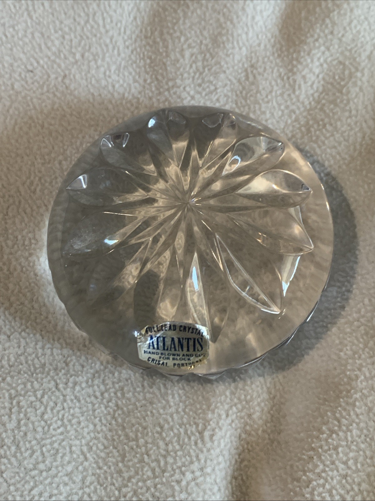 Atlantis Full Lead Crystal Circular Paperweight Hand Blown & Cut