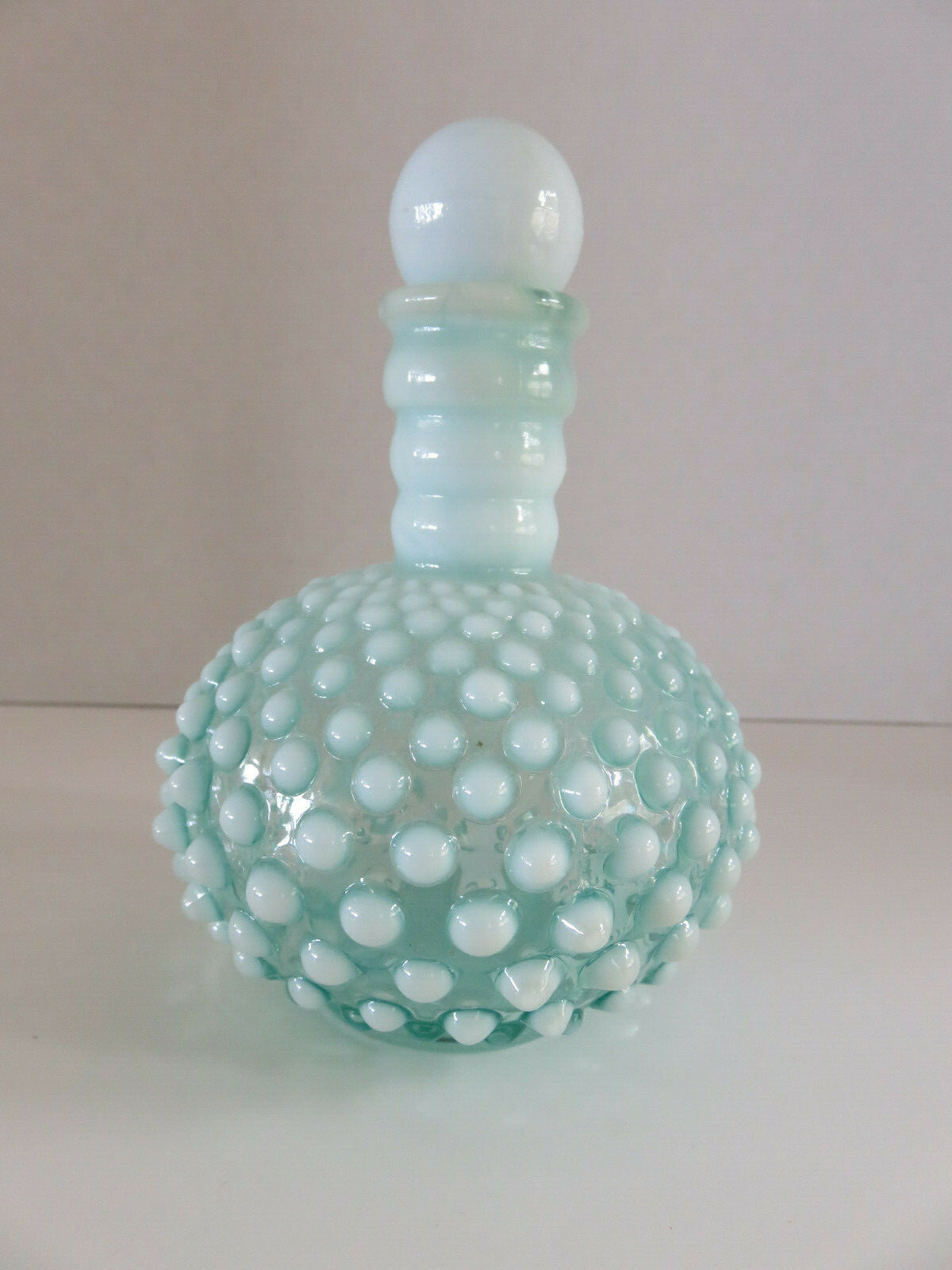 Vintage Fenton Hobnail Aqua Blue Opalescent Perfume Barber Bottle With Stopper