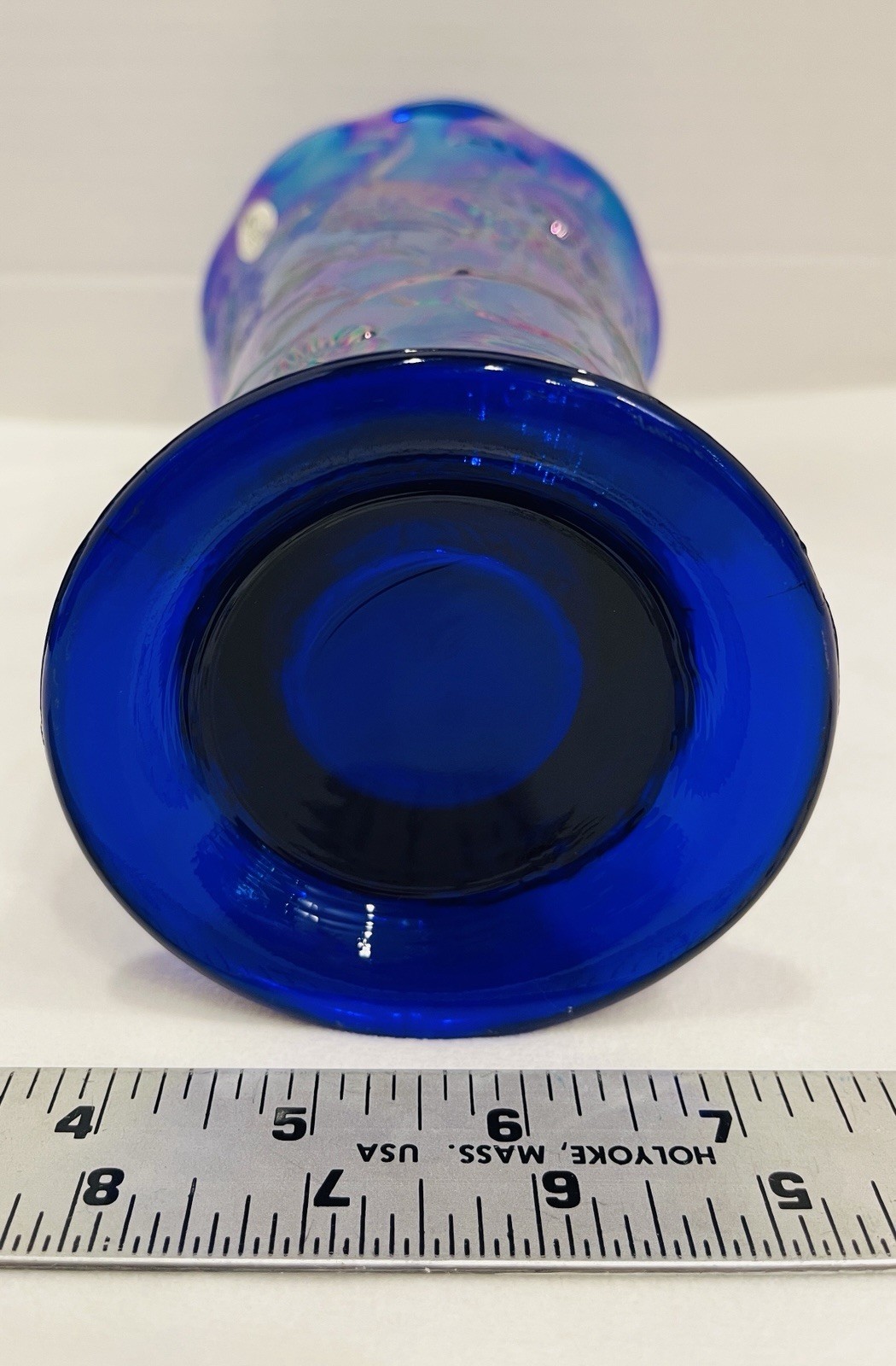 Vintage Fenton Cobalt Carnival Blue Peacock Vase 2005 Flared 100 Anniversary