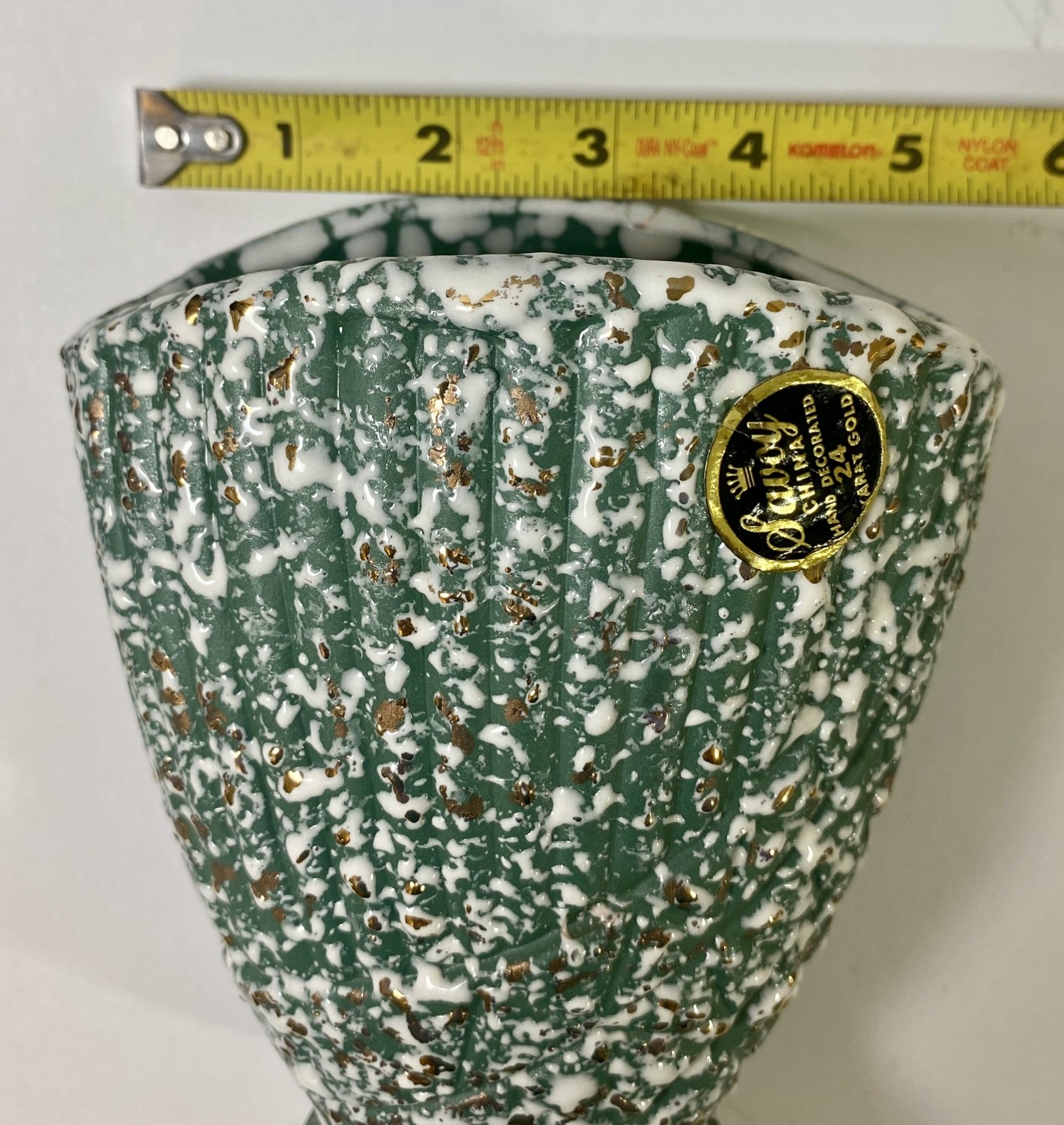 Vtg Savoy Speckle Vase Splatter Art Pottery Green White 24k Gold Planter MCM