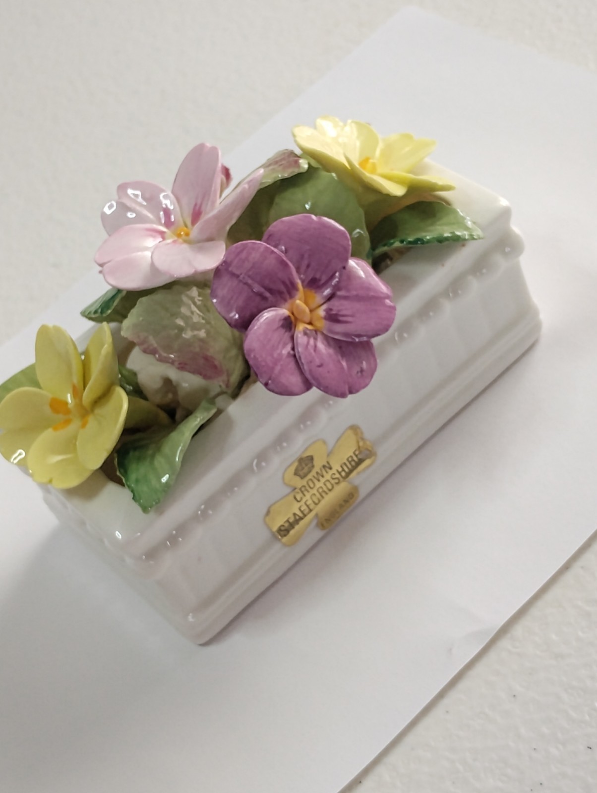 Vintage Crown Staffordshire Fine Bone China Flowers ” April 1974″ Pansy Figurine