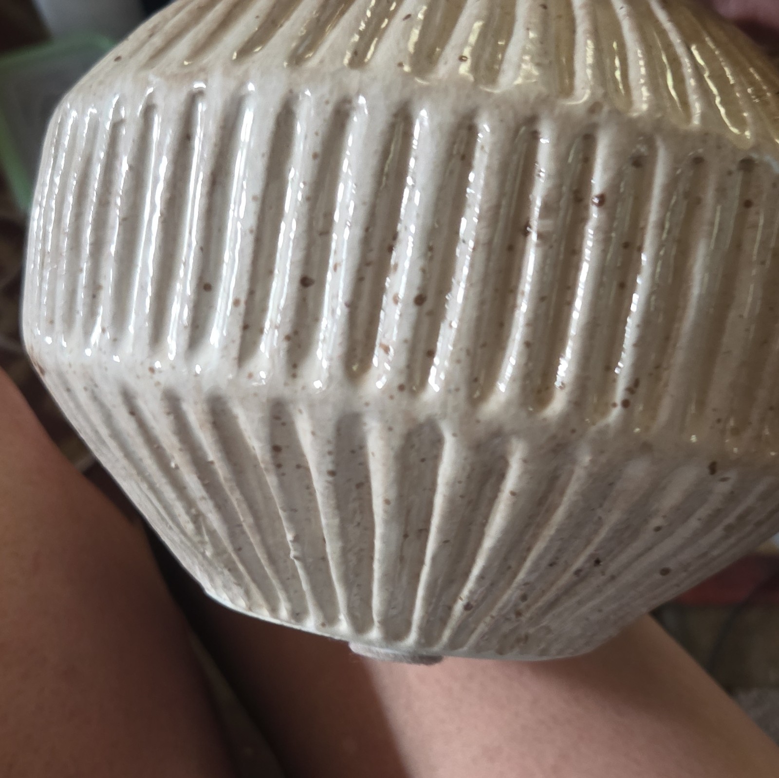 Threshold Beige Ceramic Vase Decorative Ribbed Pattern Studio Glossy Finish