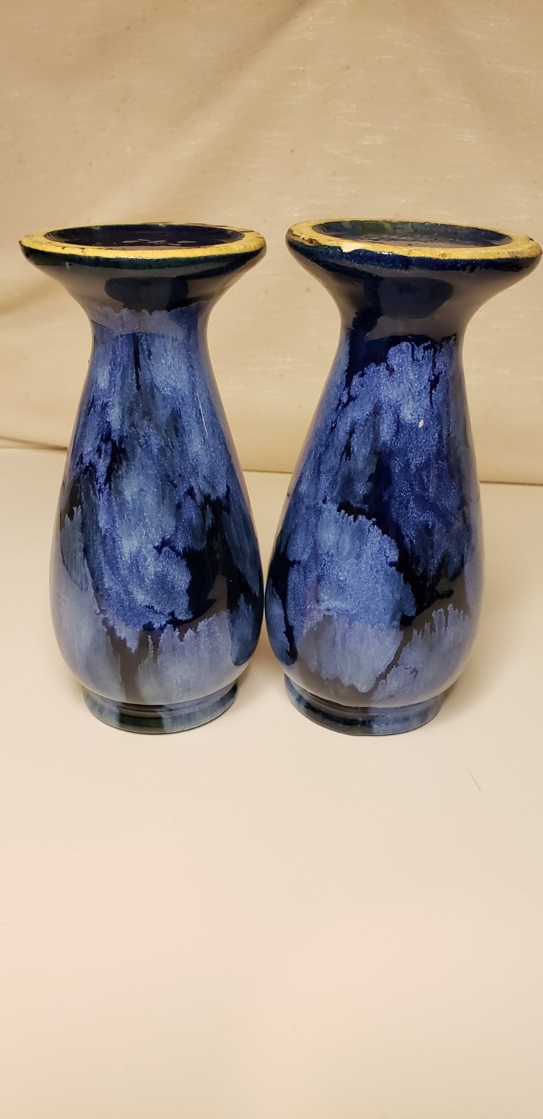 1920s Brush McCoy Pottery Blue Onyx #745 Vases 6-1/4” & 6-3/8″ High. 2 in All.