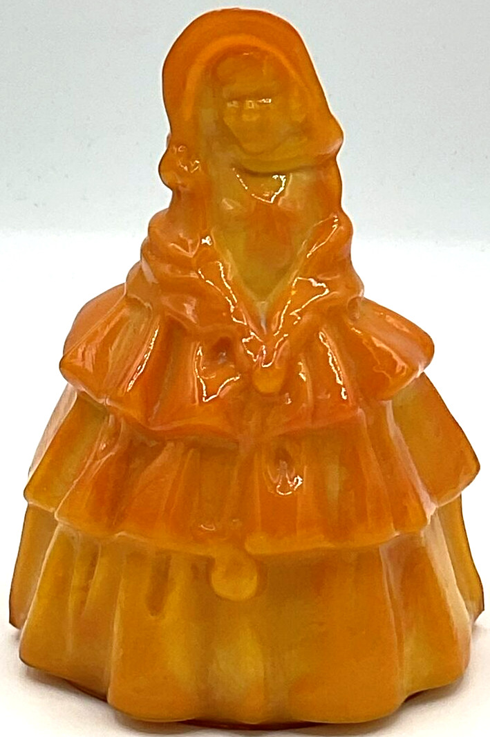 Vintage Boyds Orange Cadmium Slag Glass “Louise” Colonial Lady Figurine