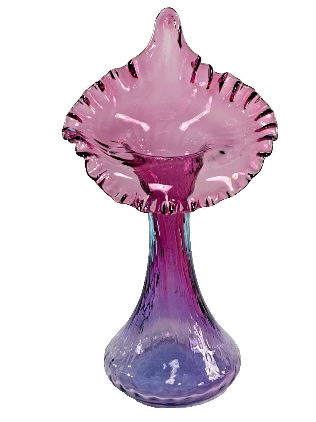 Fenton Art Glass, 11.25″ Mulberry Optic Purple / Blue Jack in The Pulpit Vase