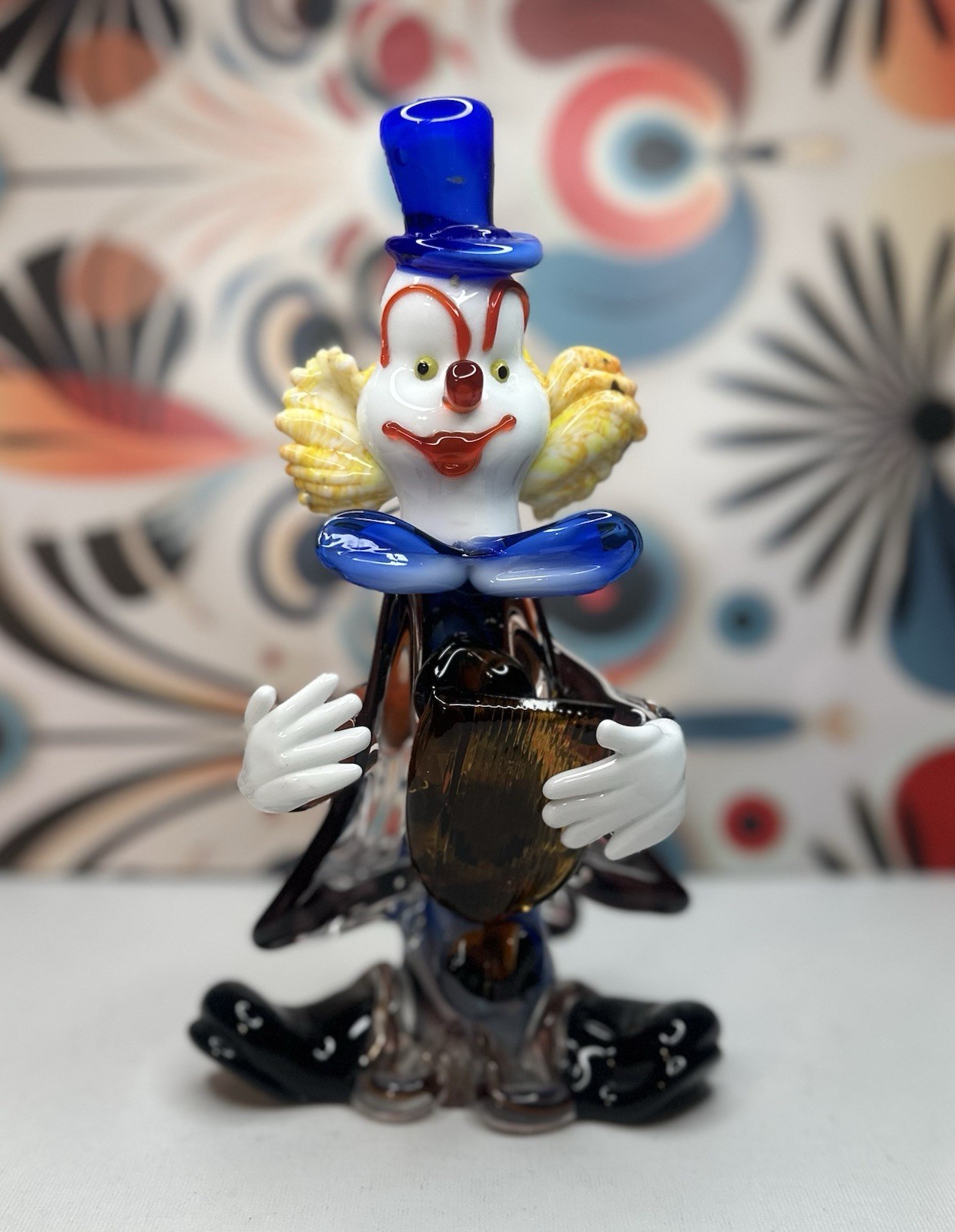 Venetian Murano Hand Blown Art Glass Circus Clown Figurine Sculpture, Italy