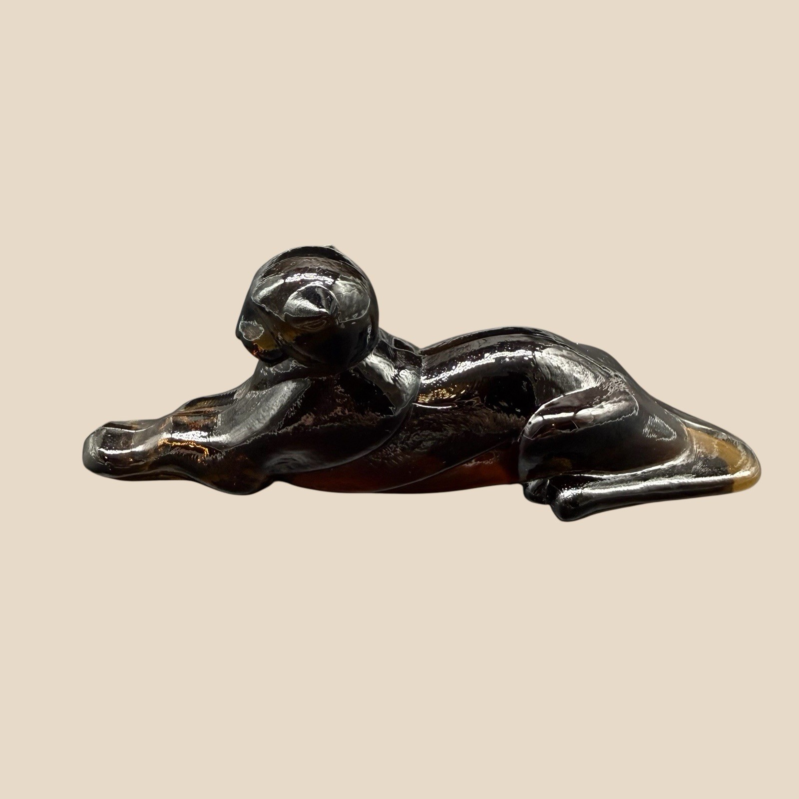 1980s Heisey Imperial Glass Rare Smokey Panther Tiger Cat Paperweight Figurine
