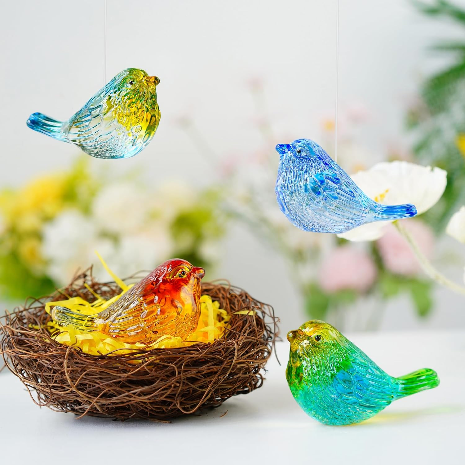 HDCRYSTALGIFTS 4PCS Colorful Crystal Birds Figurines – 3” Art Glass Birds Anima