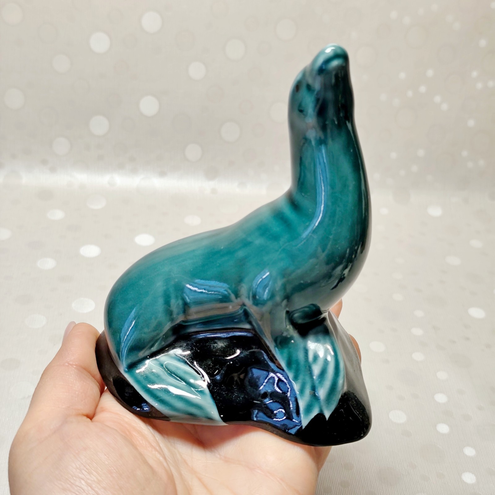 Poole Pottery Seal Figurine, Blue Teal Glaze Sea Lion, Mid Century Modern Art
