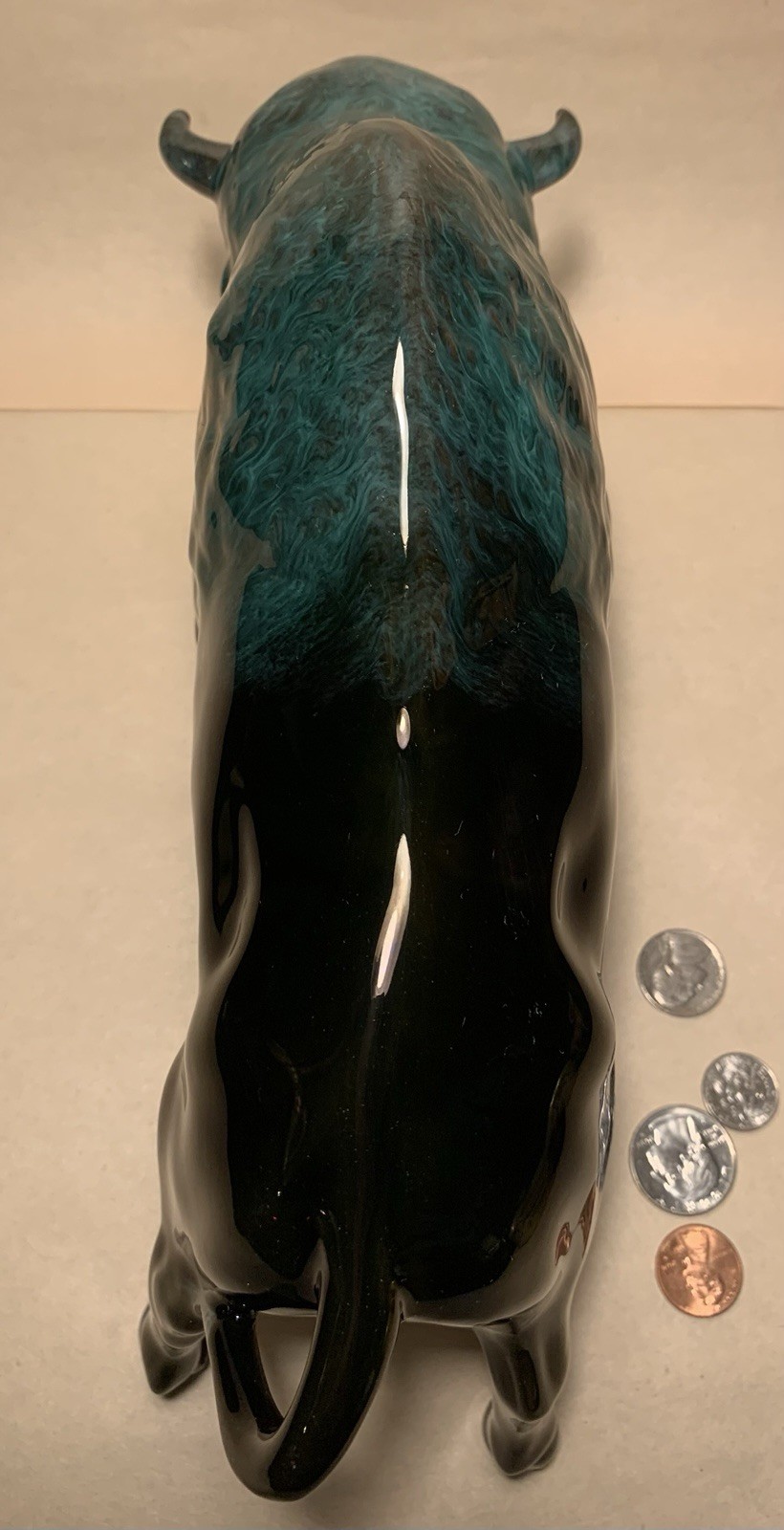 Blue Mountain Pottery Bison Buffalo BMP Canada Blue Green Drip Glaze Ceramic Art