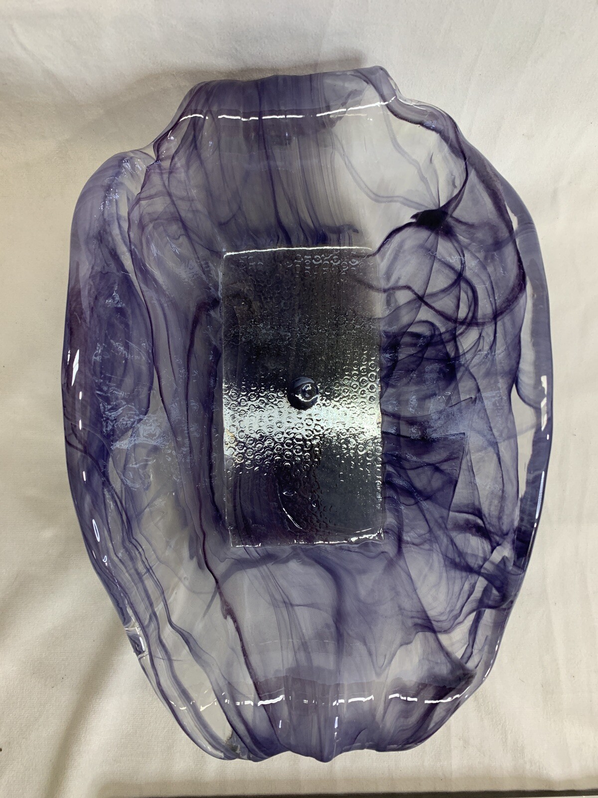 Lilac Purple White Swirl Art Glass Rectangular Basket Centerpiece Bowl