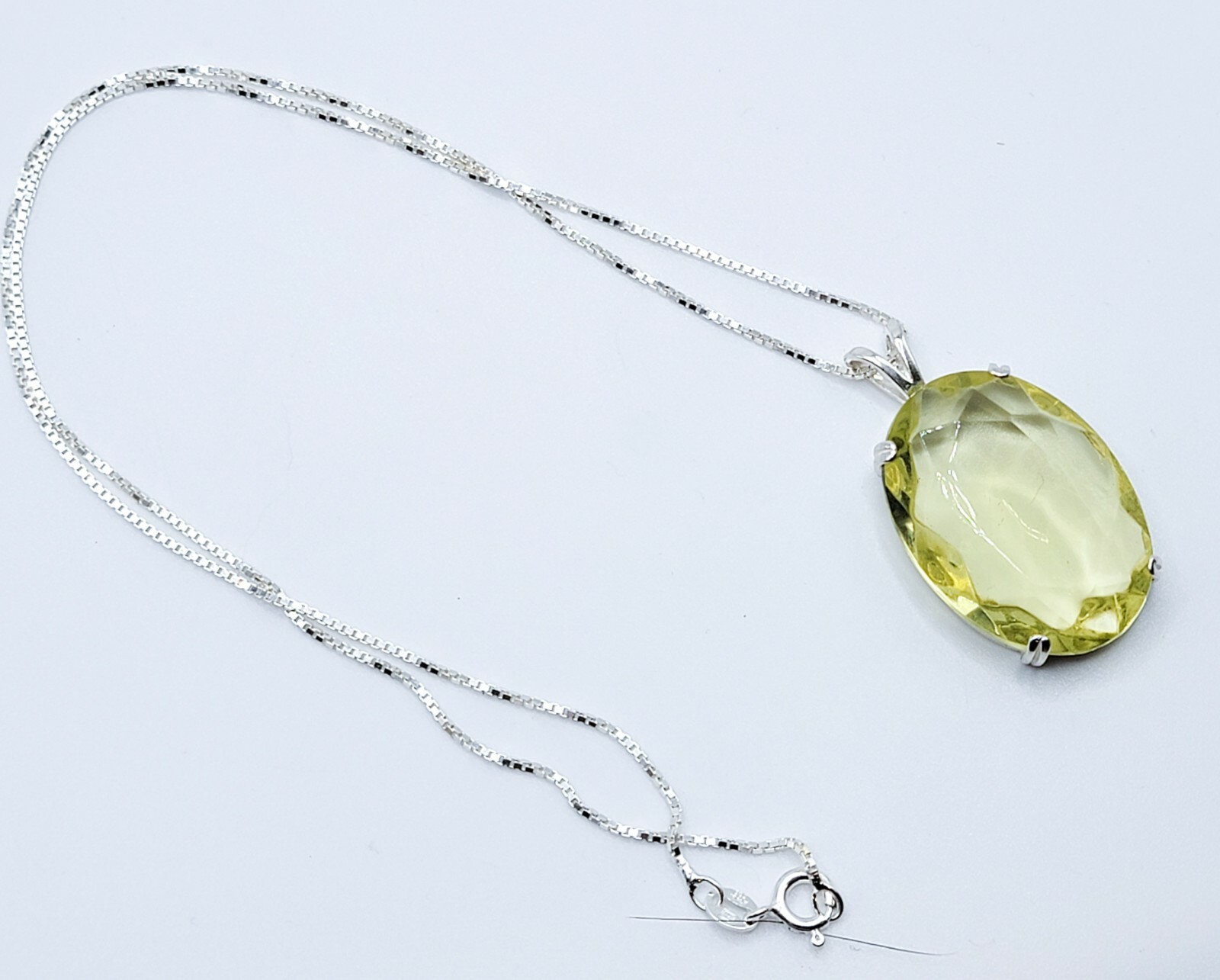 Huge Sterling Uranium Glass Neckl@ce Canary Yellow Pend@nt 925 Silver Vaseline