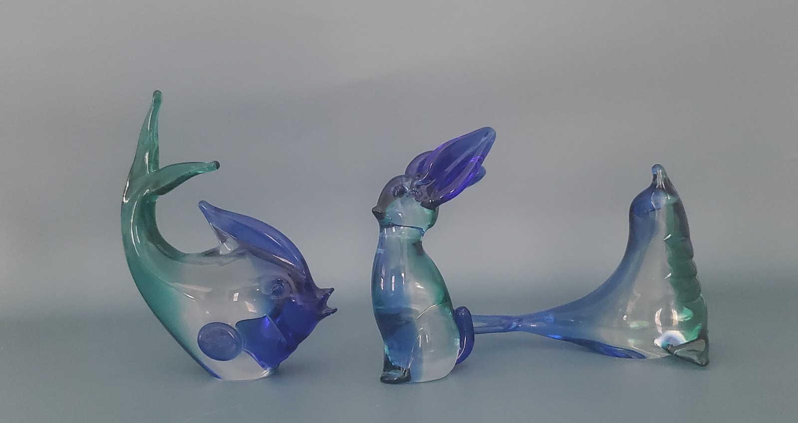 Vintage Murano Glass Animals (SEAL FISH RABBIT) Archimede Seguso.Original Labels