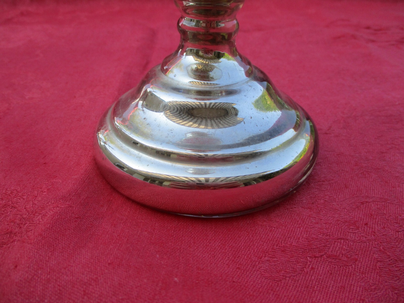 ANTIQUE FRENCH MERCURY GLASS 19th CENTURY PAIR OF 2 CANDLE HOLDER PILLARS 9.25in