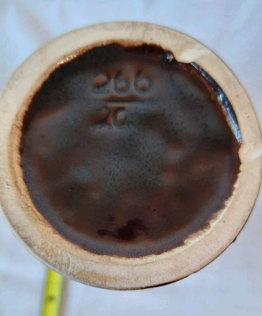 Vtg Ceramic Craft Tulip Vase Drip Brown Glaze 10 3/4″ Marked 266 20