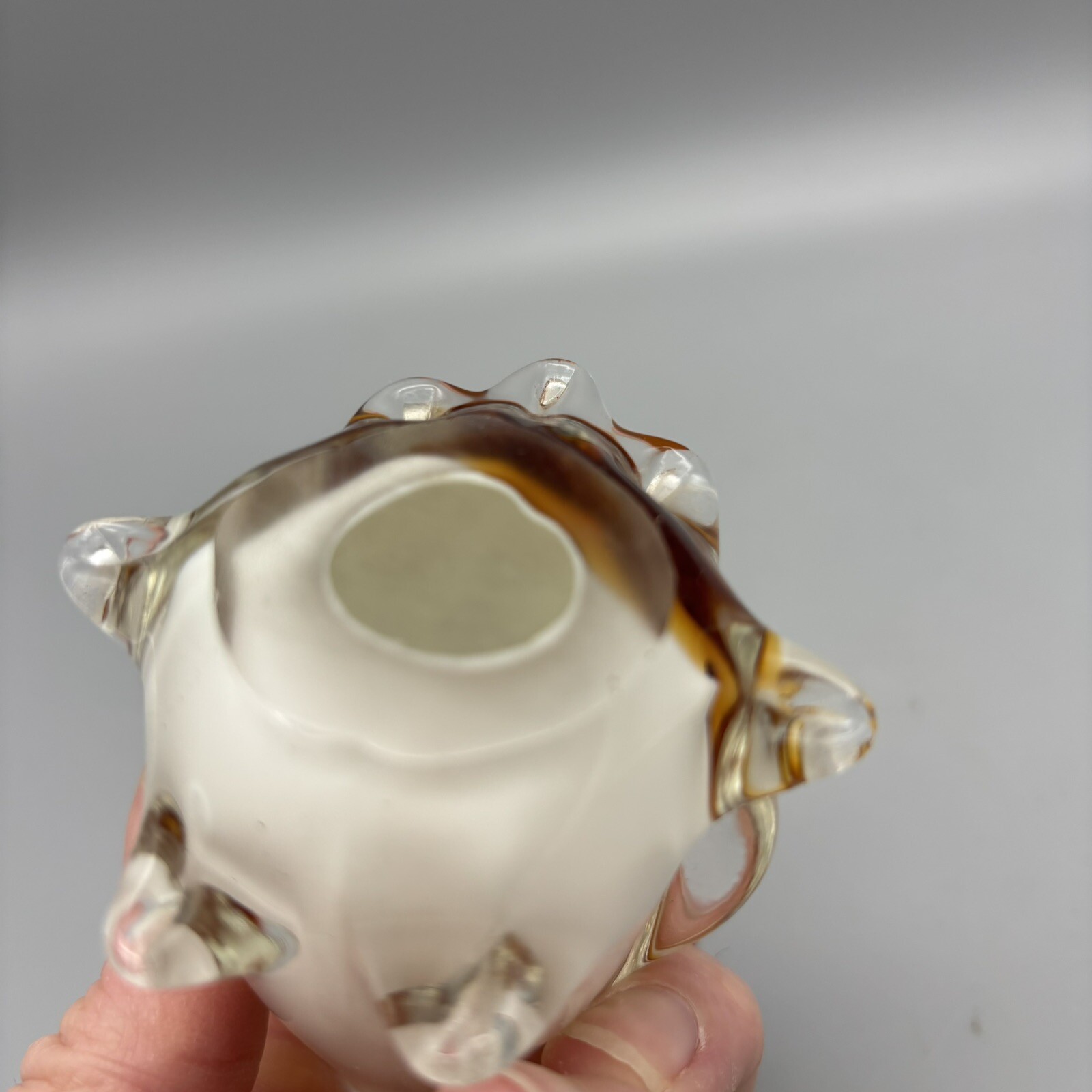 Vintage Amber & white Penguin chick hand fused art glass 4″ tall figurine statue