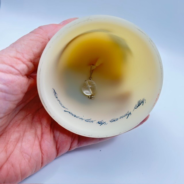 Fenton Cameo Satin Glass Bell Handpainted Blue Dogwood