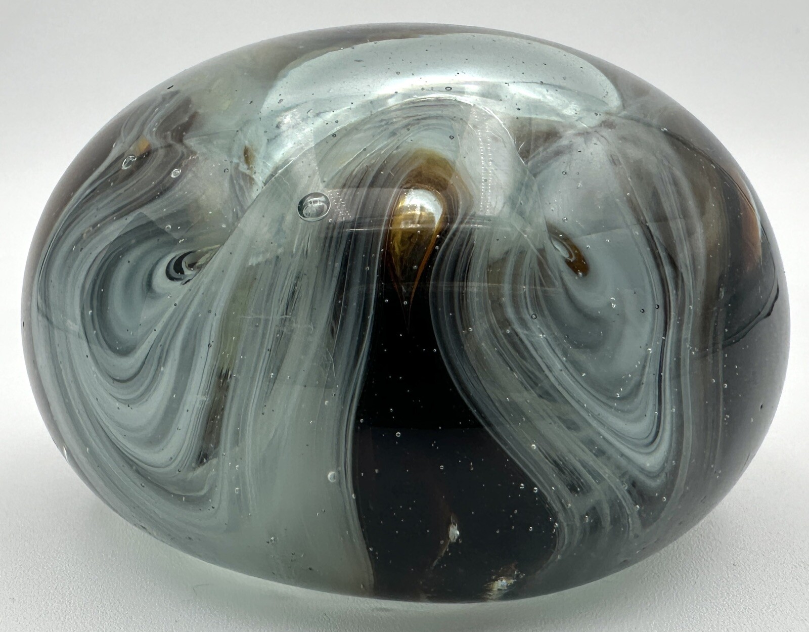 Art Glass Paperweight Abstract Flower Bubble Multicolor Brown