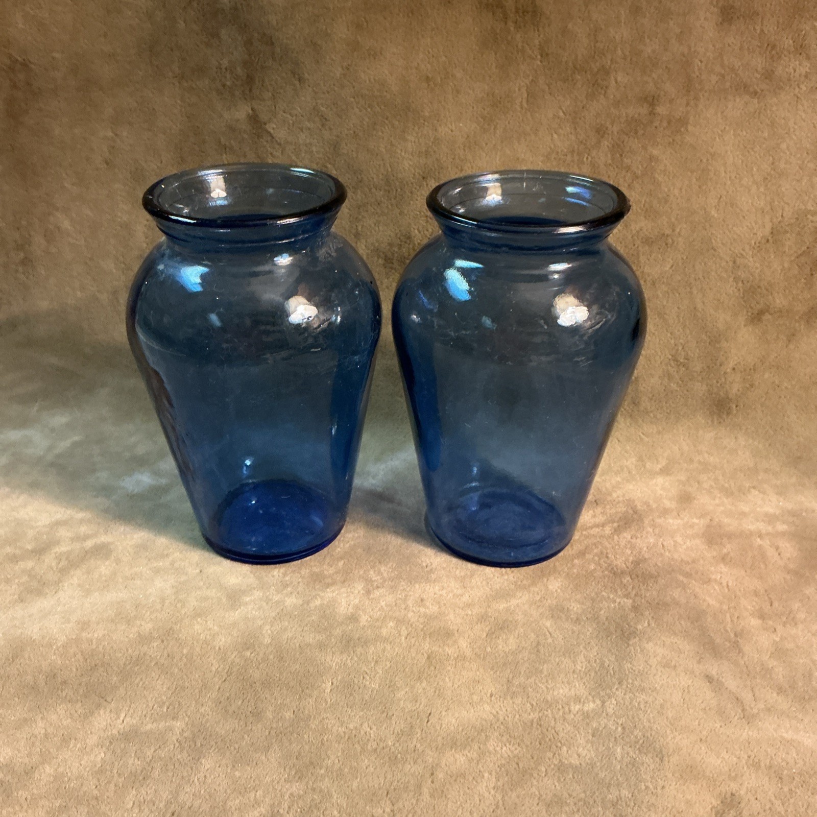1930S Hazel Atlas Glass Cobalt Blue Bulbous Small Vase Pair