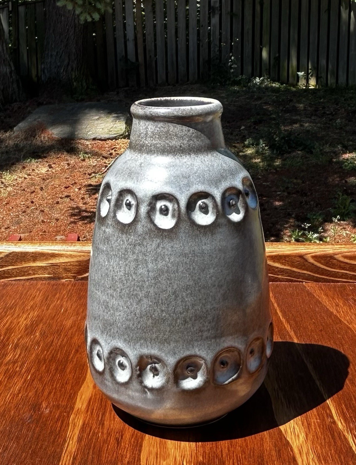 Steuler Keramik 1960s West Germany Grey Speckled Ceramic Geometric Eye Vase