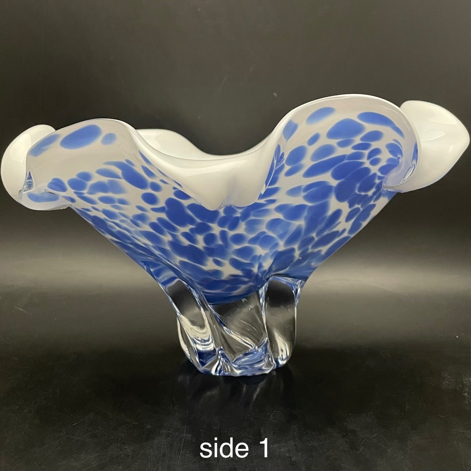 Royal Gallery Blue Splatter Confetti Compote/Candy Dish 1999 Poland 9″dia 5.25″t