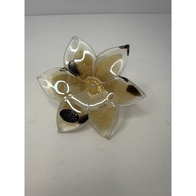 Murano Glass Lilly shaped flower curved stem paper weight White Italy Glass