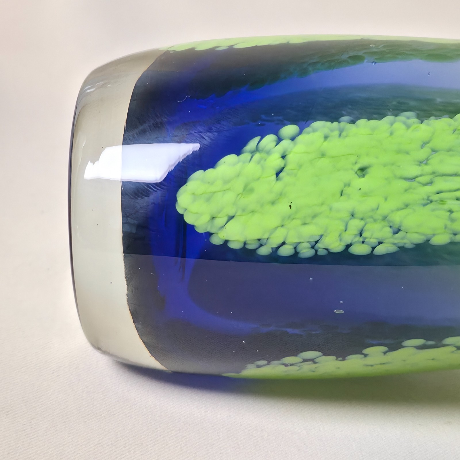 Murano Style Art Glass Vase Blue Green Speckled Flared Rim Console Home Decor
