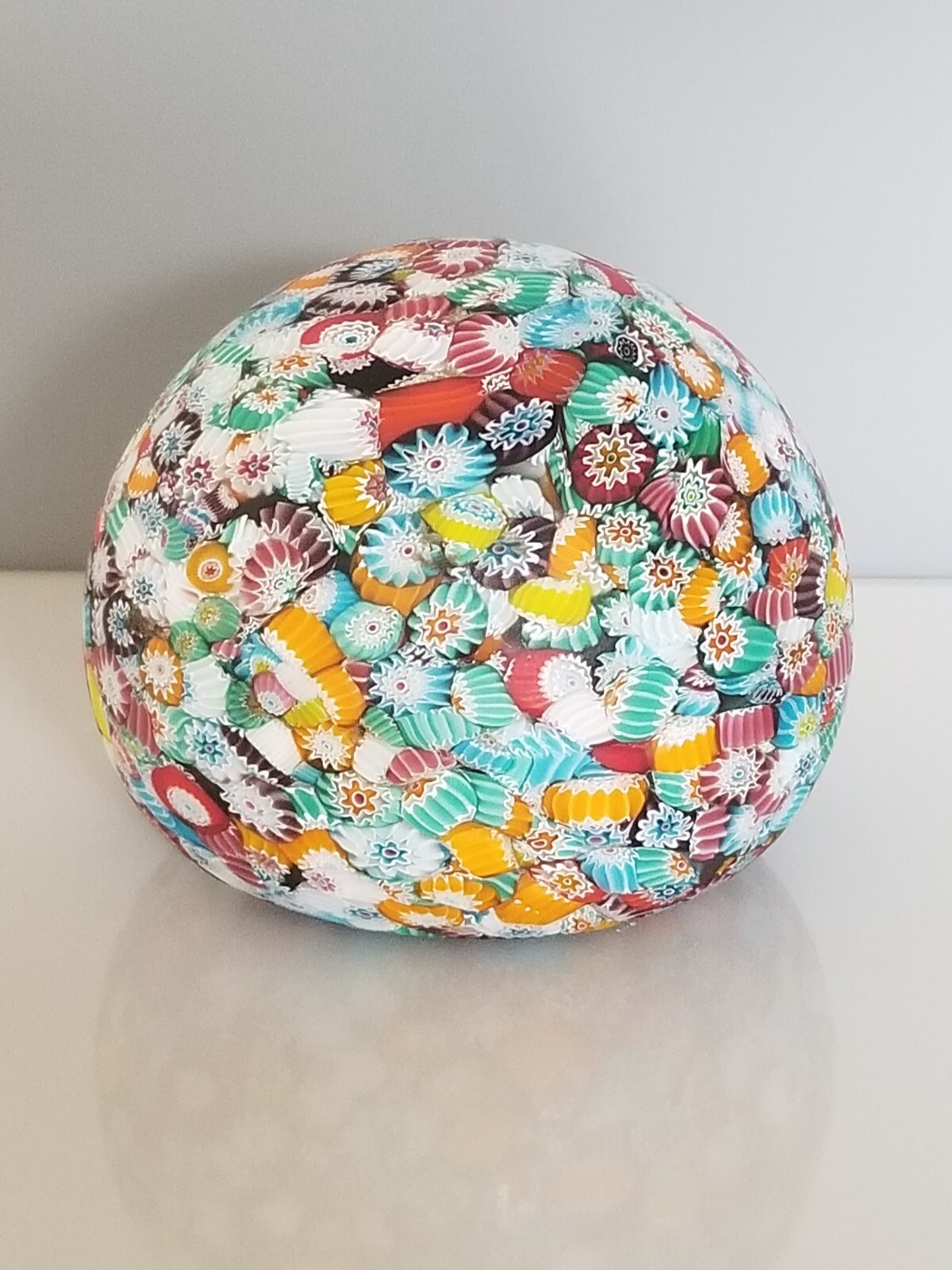 Murano Venetian Glass Millefiori Paperweight Murrines Matte Finish 3 1/4″ Toso?