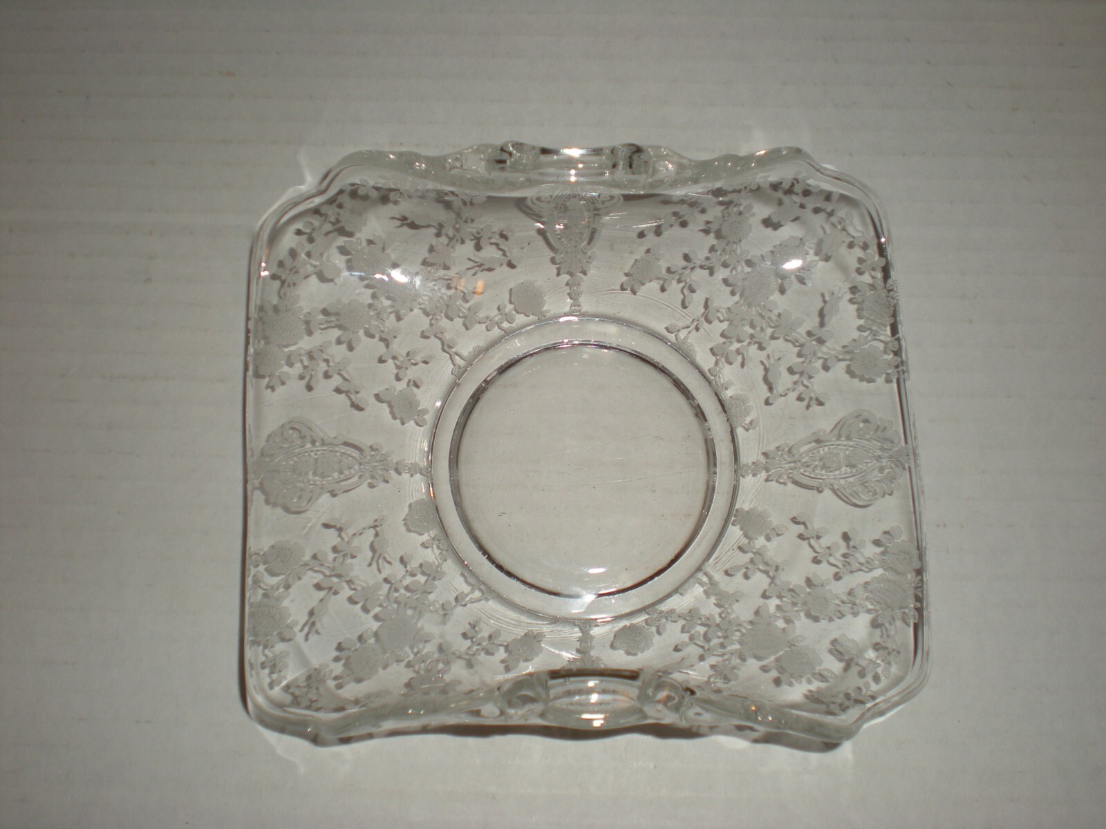CAMBRIDGE ROSE POINT Crystal 2 Handled Basket Dish BON BON 6″ SQUARE #3400 1182