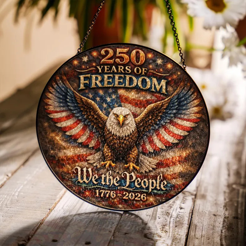 American Freedom Suncatcher Glass Patriotic Window Decor Art Gift