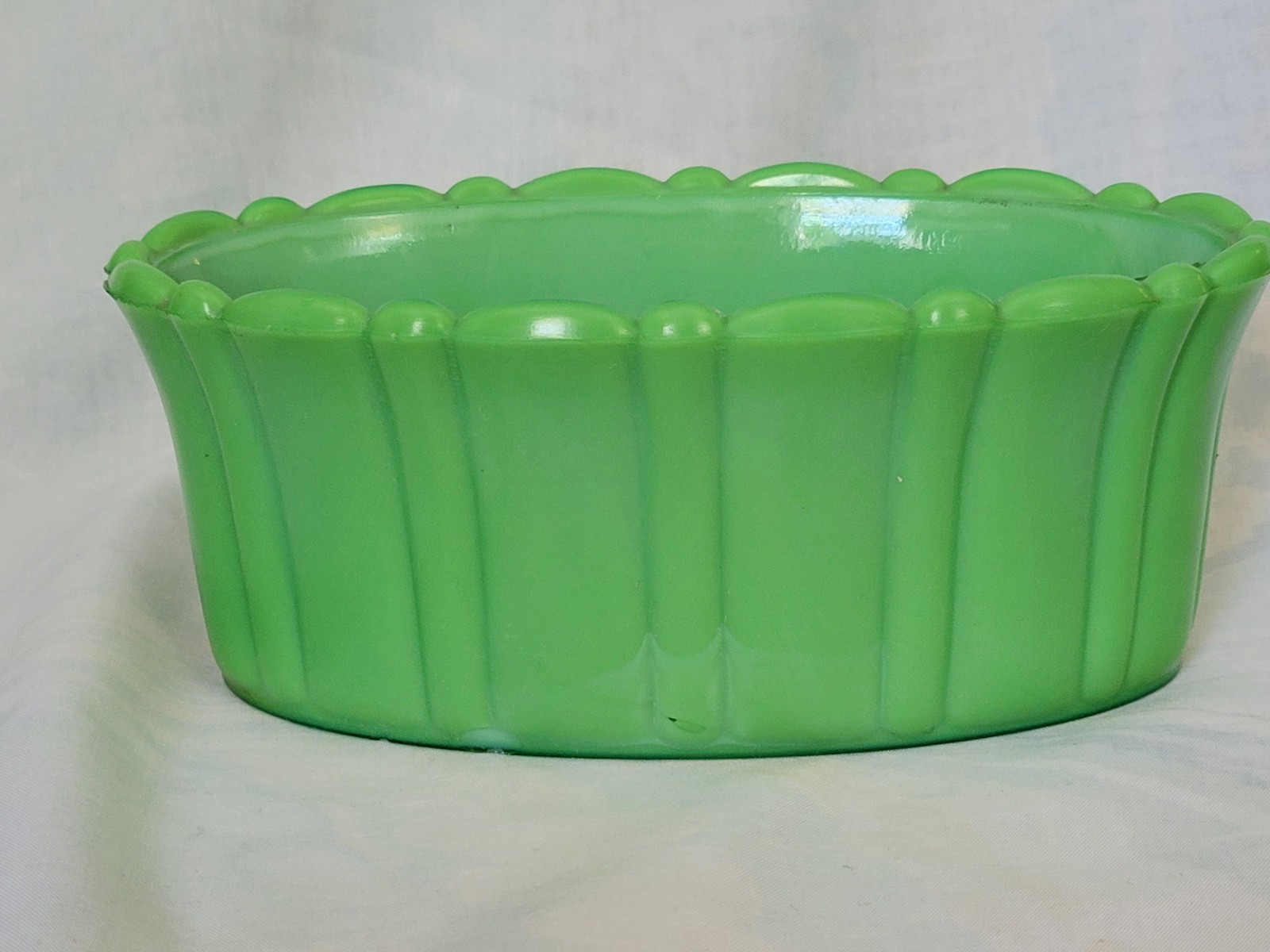 Vintage Art Deco Akro Agate Green Ribbed Slag Glass Oval Planter/Bowl USA (a)