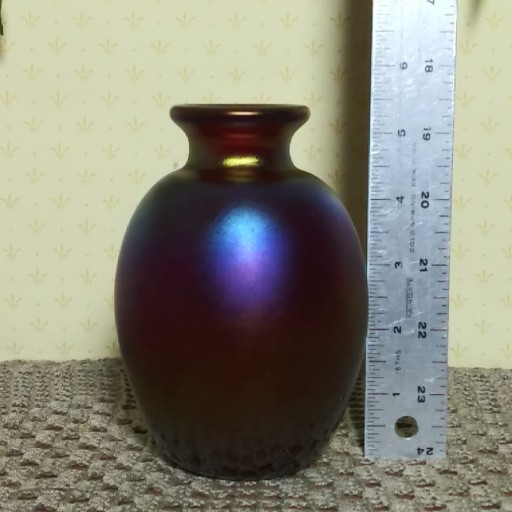 Iridescent Art Glass 5.5″ Vase Oil Slick Rainbow Hand Blown Studio Glass Signed