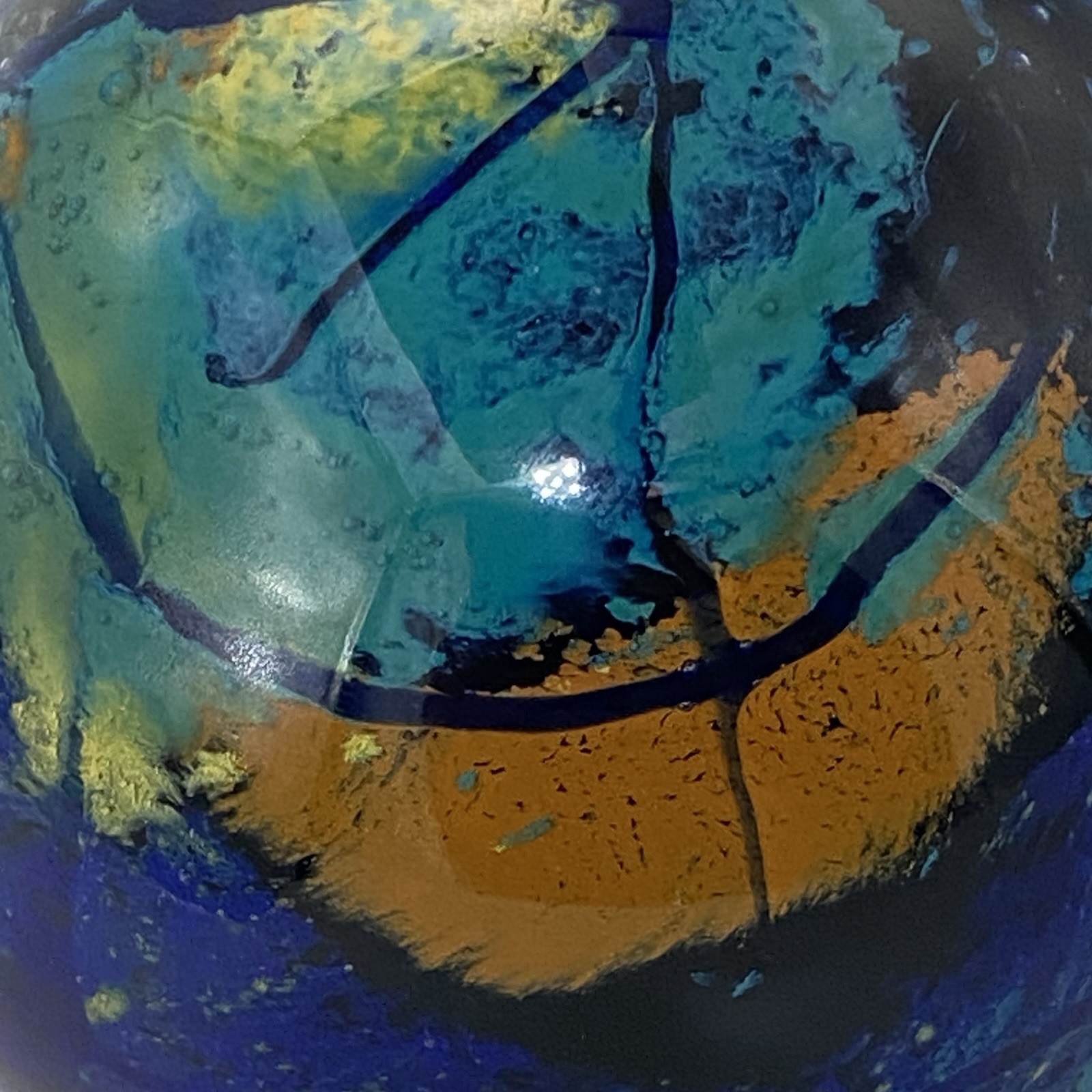 3.5″ Art Glass PAPERWEIGHT Round 27 oz. Orb Sphere Blue Green Orange Yellow
