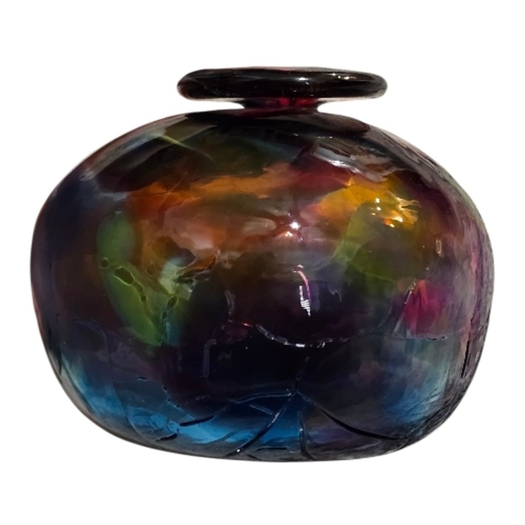 Multicolor Art Glass Vase Signed M 95 3 1/2 X 4 1/2 In