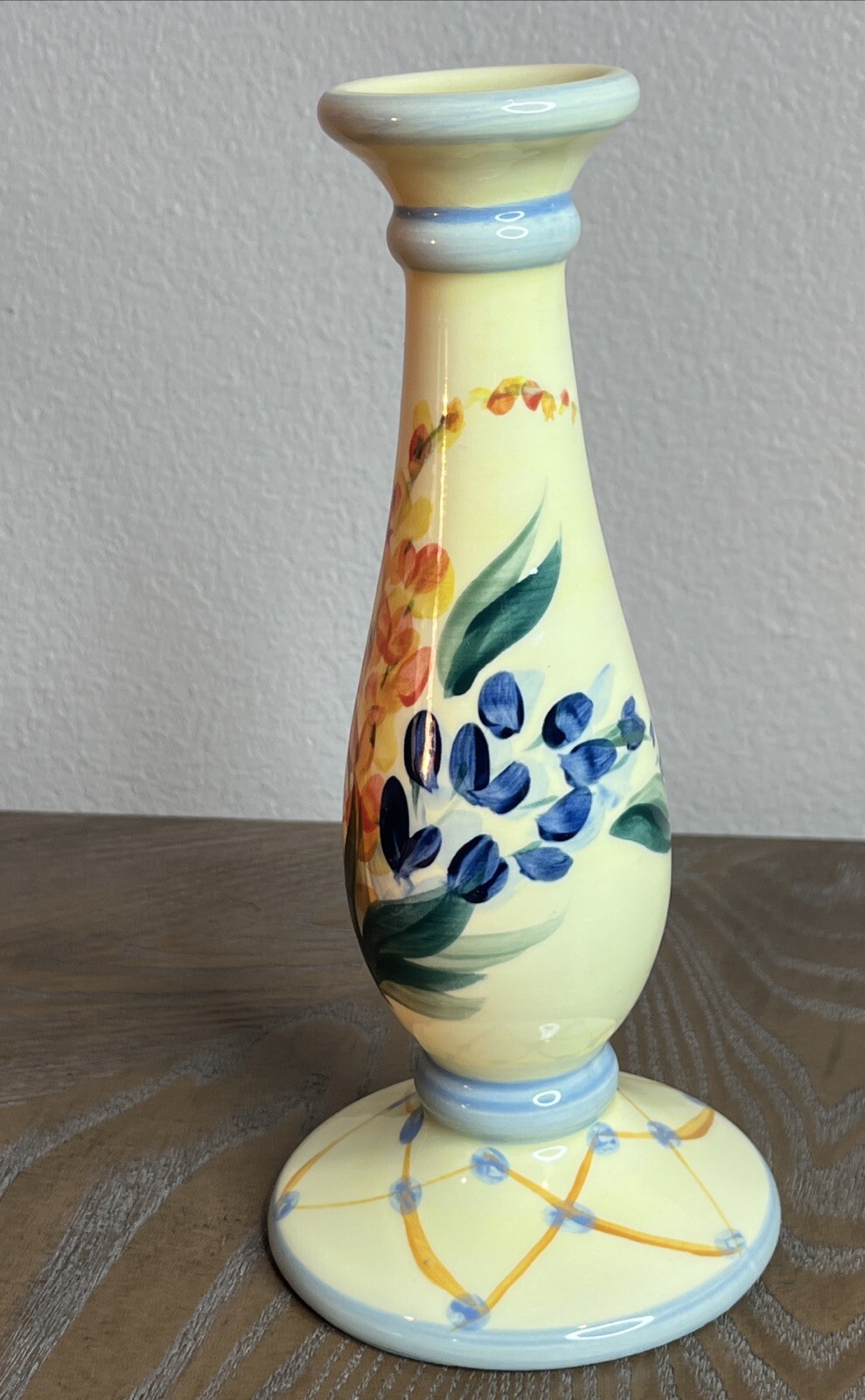 Vintage 1999 Gail Pittman 9” Hand Painted Ceramic Candlestick Holder