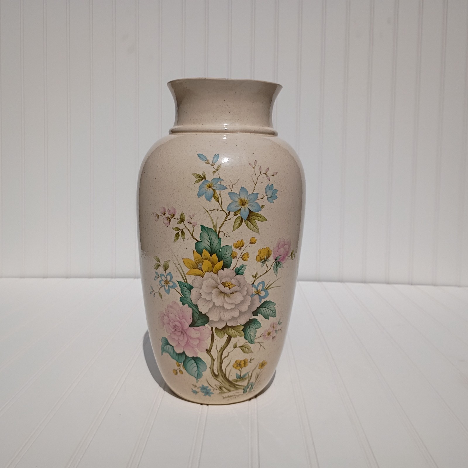 Vintage Ceramic Floral Vase D Hague Victorian Style Hand Painted Flowers Pottery
